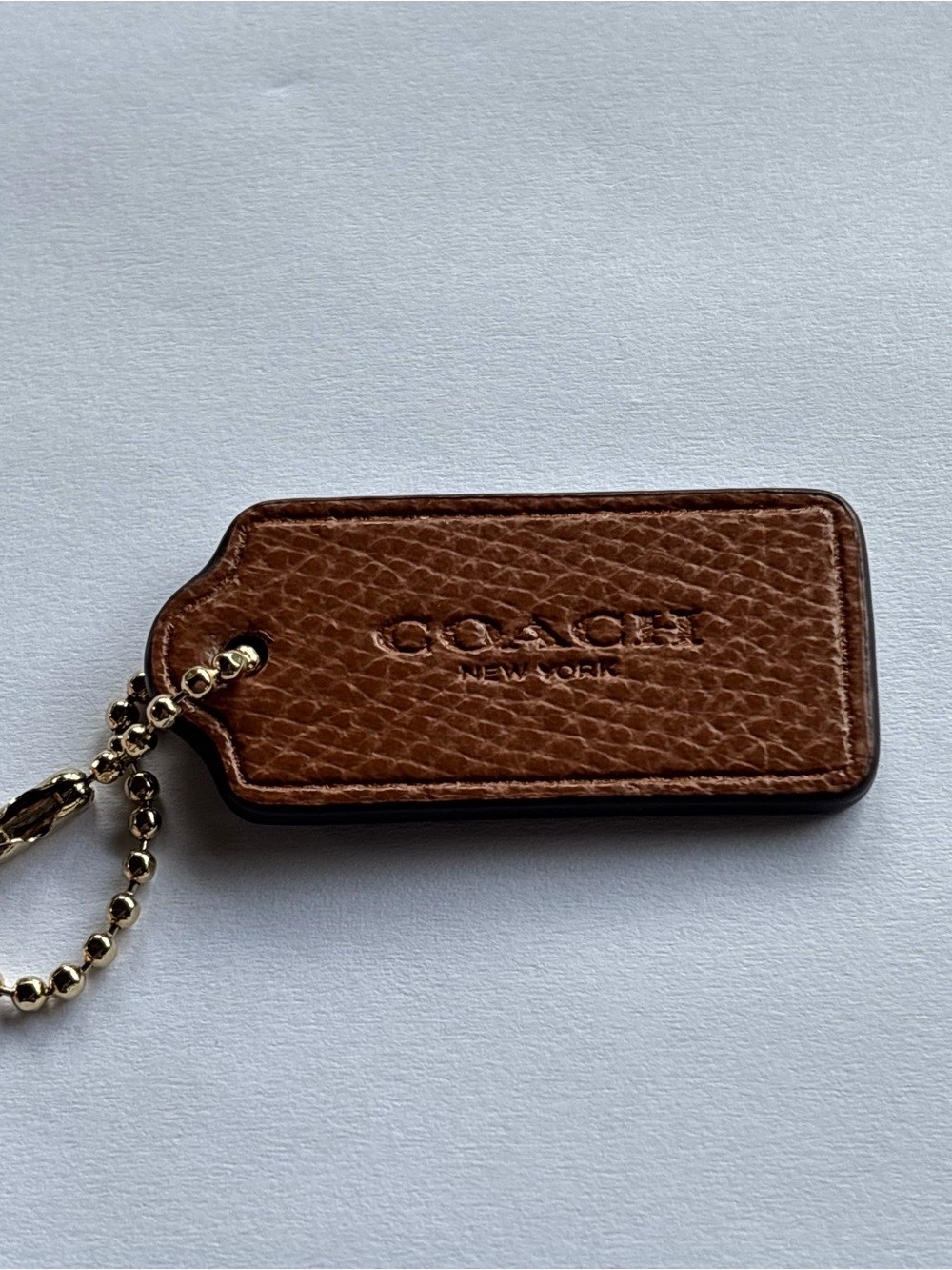 Coach Pebbled Leather Tag Key Fob in Brown with Gold Hardware